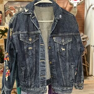 Vintage Levi's Custom Painted Horse Denim Jacket Med Western Beaded Cowgirl Art‎